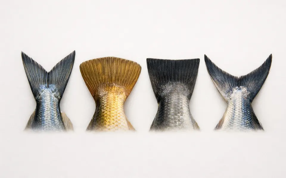 Close-up visual clues that help distinguish fish tail shapes