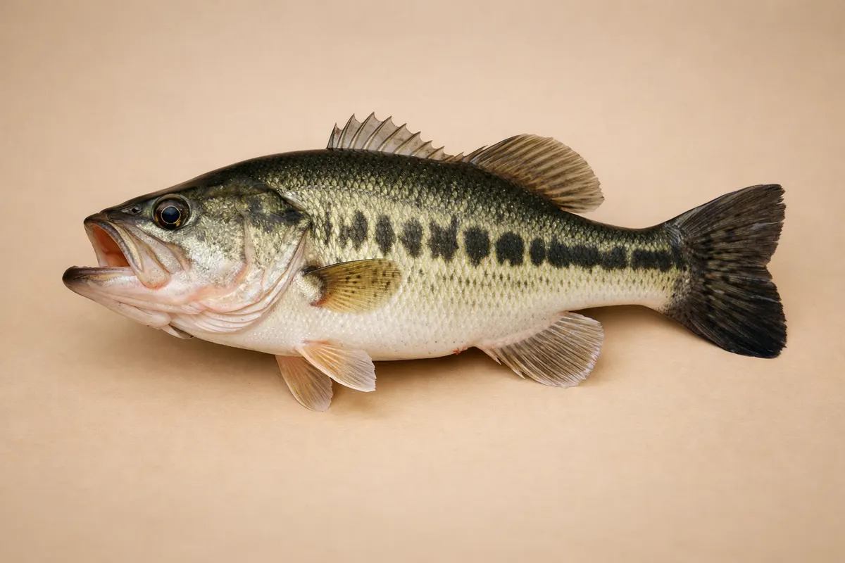 Illustration of a freshwater fish in side profile, showing its mouth, fins and dark side markings.
